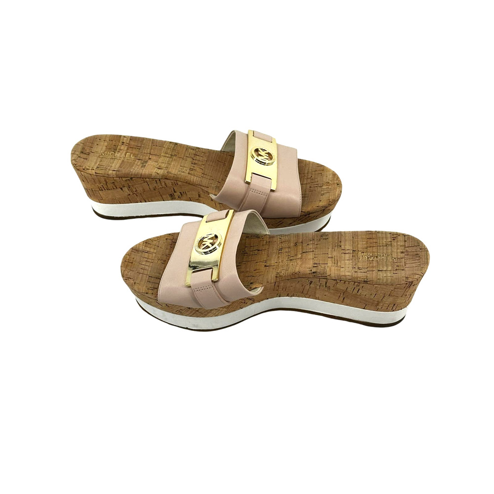 Women Michael Kors Sandal Platform Leather Slip-on Warren Logo Soft Pink 10M - Picture 7 of 7